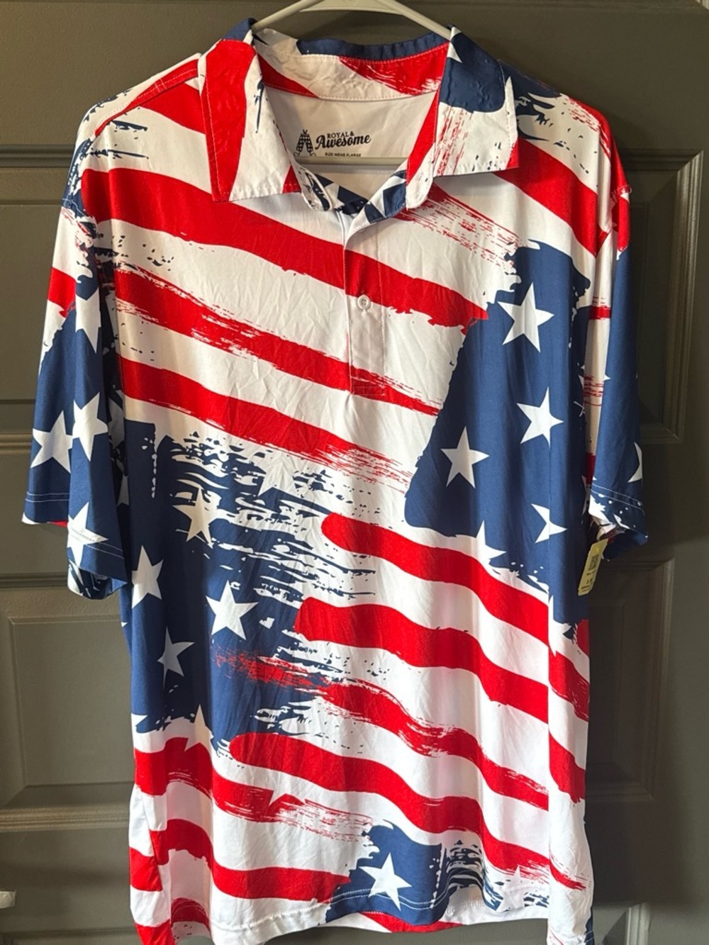 Royal & Awesome American Flag USA Patriotic Golf Polo Shirt XL